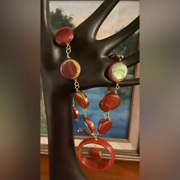 3 for $30 Vintage Gold Tone Linked Iridescent Glass Bead Necklace - Picture 3 of 10